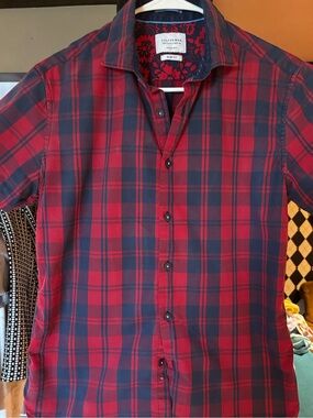 Cactus Man Slim Fit Red & Navy Plaid Button-Down Shirt
